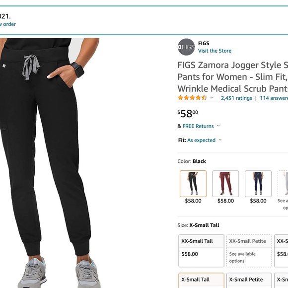 NWT FIGS Scrub Jogger Pant x-small TALL BLACK - Picture 2 of 2